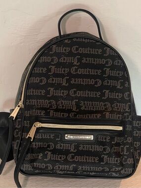 Juicy Couture Black Monogram Mini-Backpack with Gold Finish Hardware